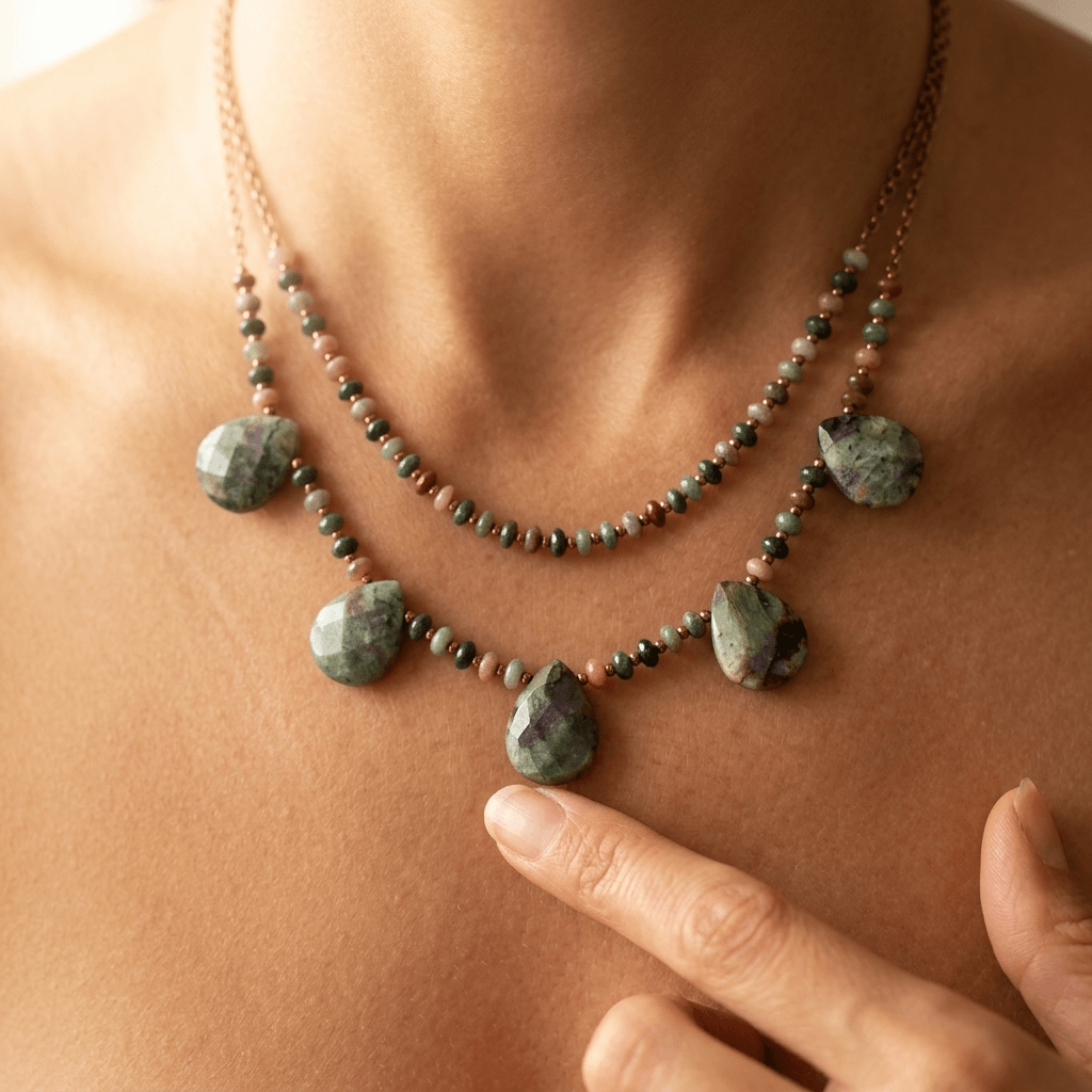 Natural Agate Teardrop Beaded Layered Necklace