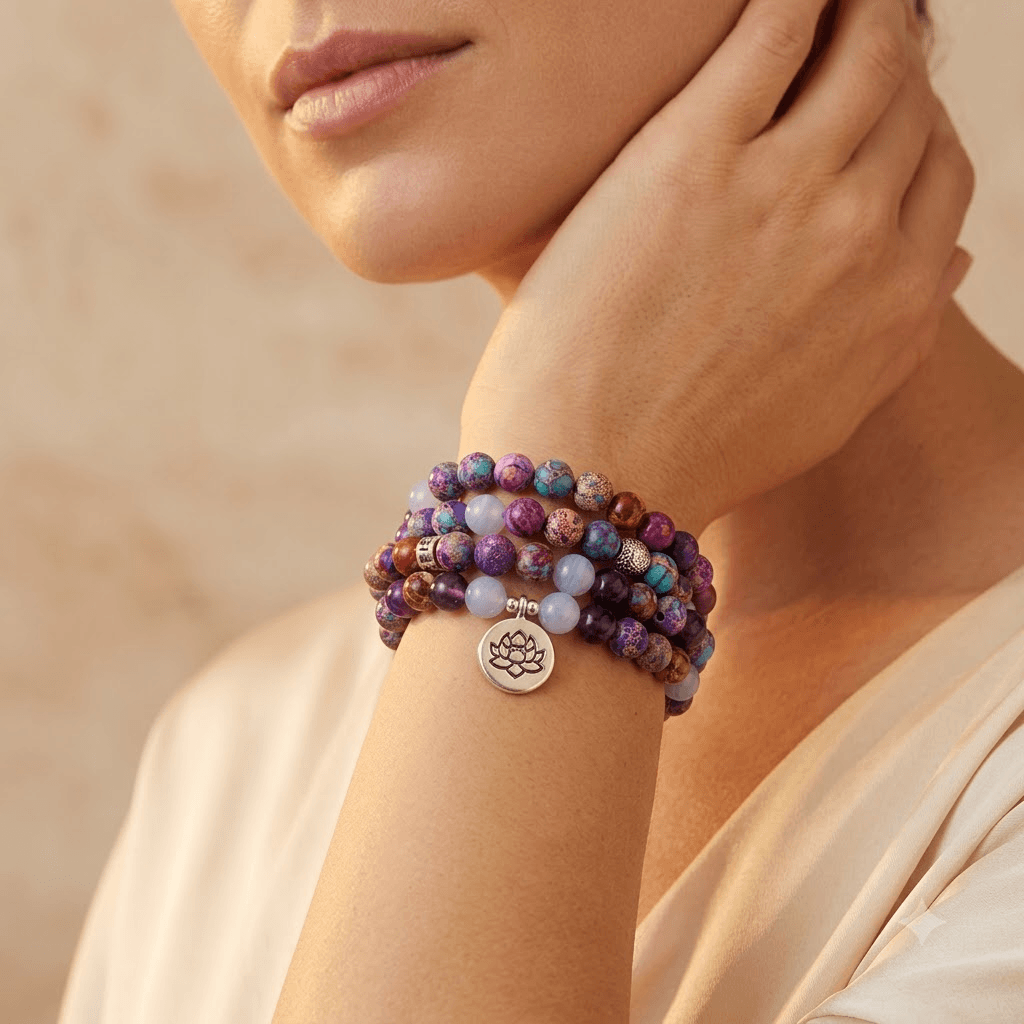 Purple Amethyst Jasper Beaded Mala Bracelet