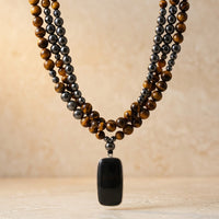 Tiger Eye Hematite Black Onyx Beaded Necklace