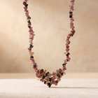 Natural Pink Tourmaline Chip Beaded Necklace