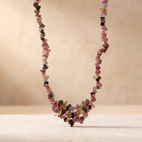 Natural Pink Tourmaline Chip Beaded Necklace
