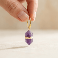 Natural Amethyst Gold Hexagonal Drop Earrings