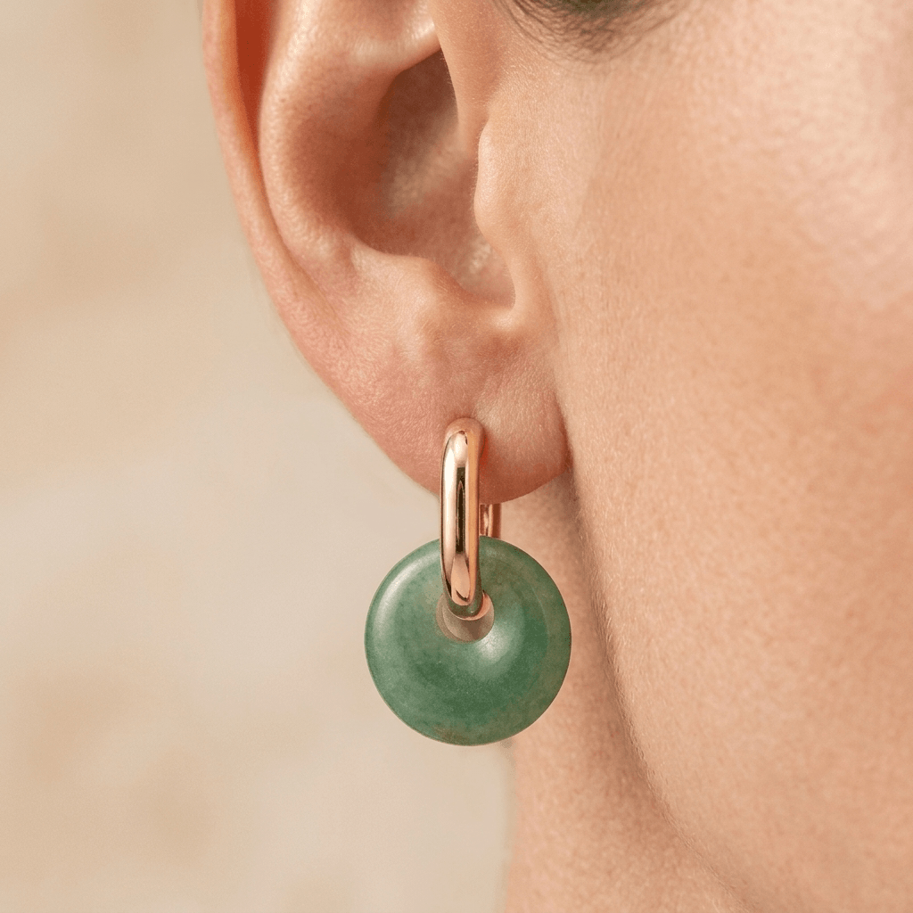 Green Aventurine Gold Hoop Earrings