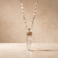 Rose Quartz Clear Quartz Gold Pendant Necklace