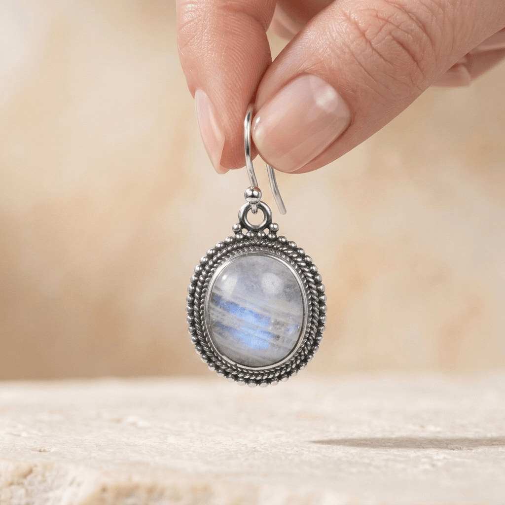 Vintage Sterling Silver Moonstone Oval Earrings