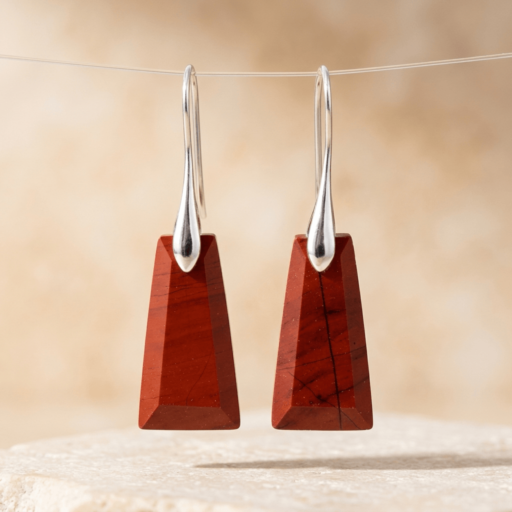 Red Jasper Silver Trapezoid Drop Earrings