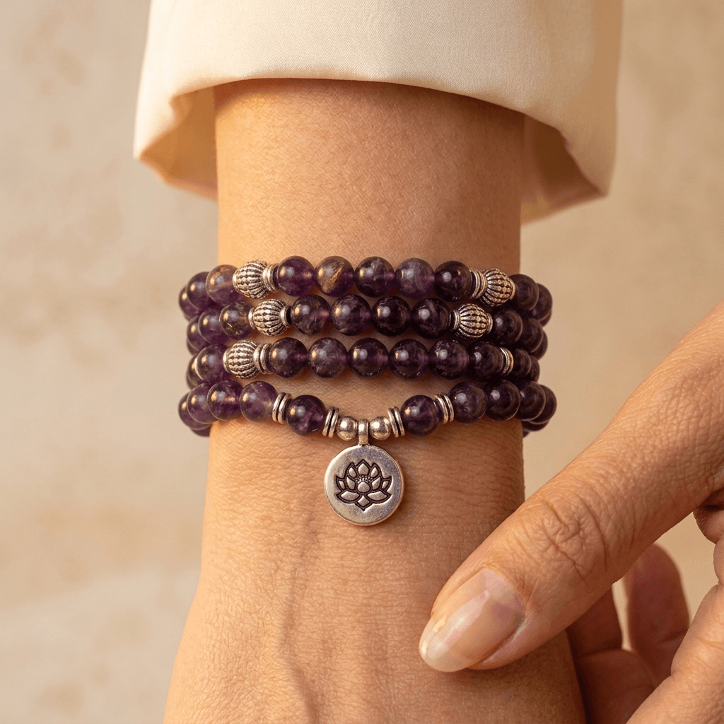 Spiritual Amethyst Stone Mala Beads Bracelet