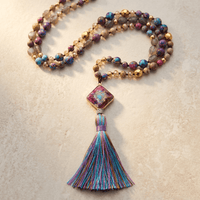 Handmade Purple Jasper Diamond Tassel Necklace