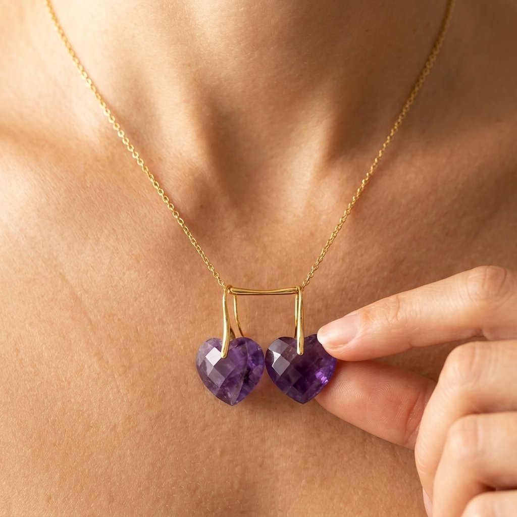 Gold Amethyst Faceted Heart Necklace
