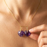 Gold Amethyst Faceted Heart Necklace