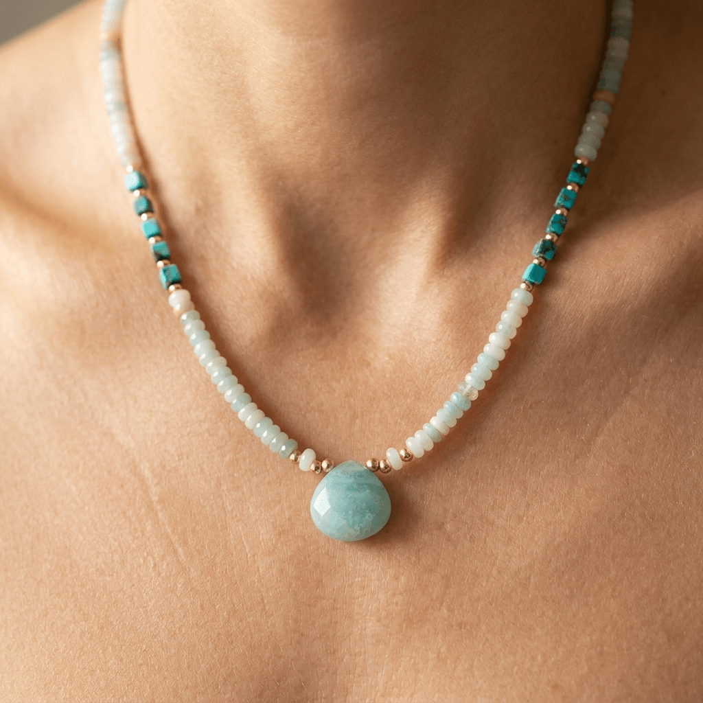 Amazonite Turquoise Gold Bead Necklace