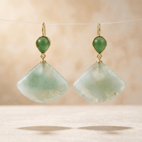 Green Jade Gold Fan Drop Earrings