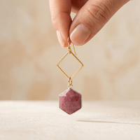 Pink Rhodonite Gold Diamond Drop Earrings