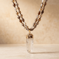 Natural Agate Gold Quartz Point Necklace