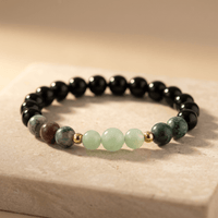 Natural Stone Beaded Bracelet With Gold Accents