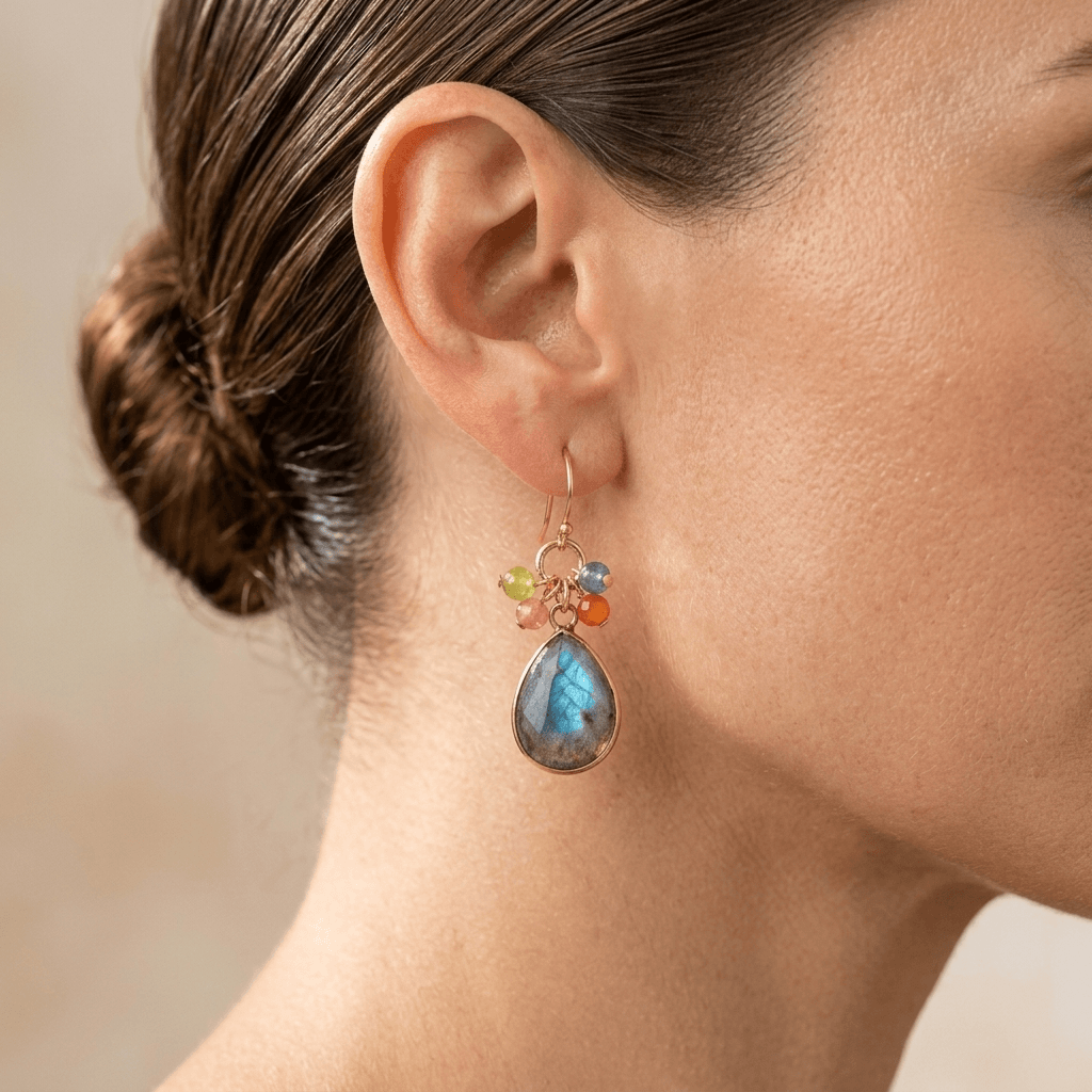 Natural Labradorite Gold Teardrop Earrings