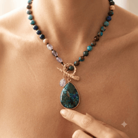 Ocean Jasper Amethyst Gold Teardrop Necklace