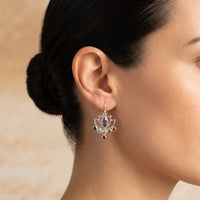 Vintage Silver Lotus Flower Multistone Earrings
