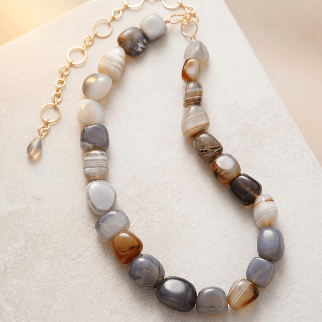 Natural Botswana Agate Chunky Beaded Necklace