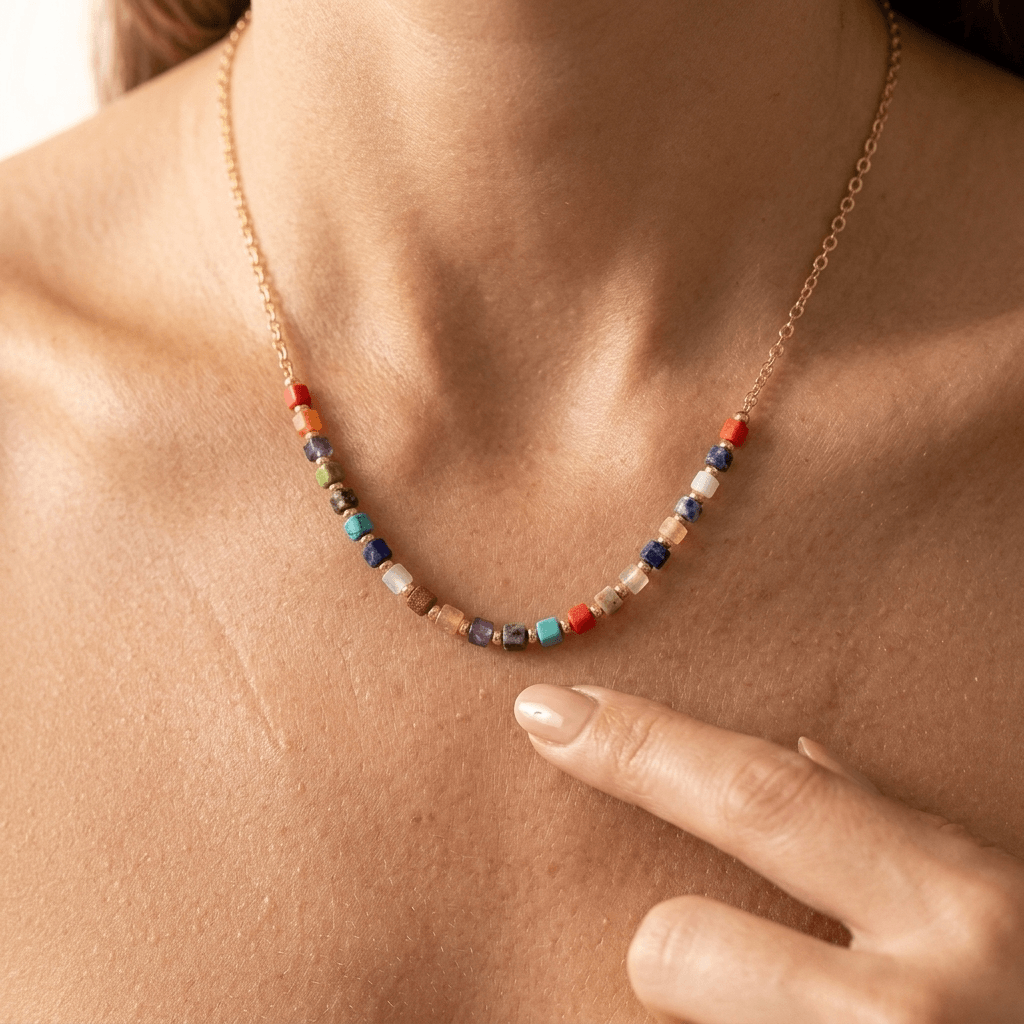 Colorful Gemstone Gold Chain Necklace