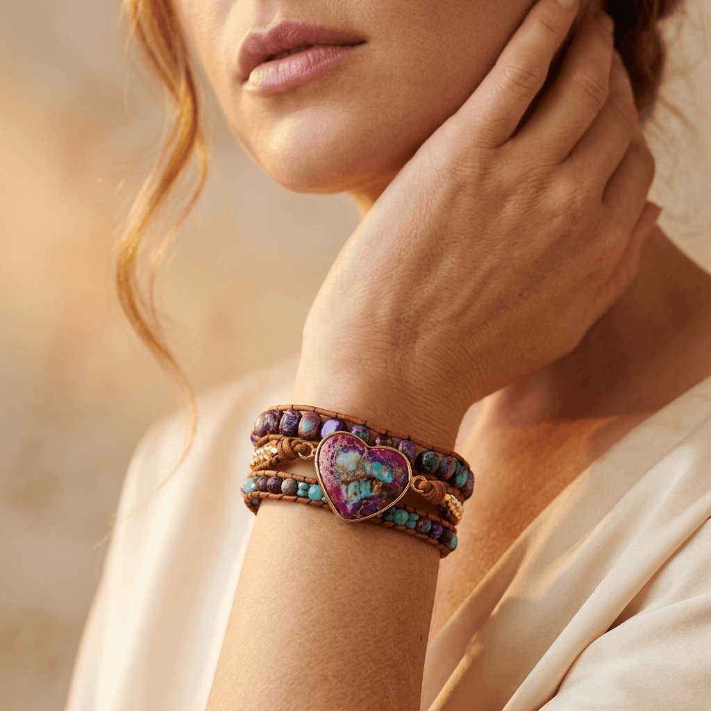 Purple Turquoise Jasper Heart Wrap Bracelet