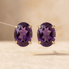 Amethyst Gold Oval Stud Earrings