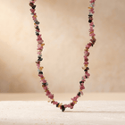 Natural Pink Tourmaline Chip Beaded Necklace