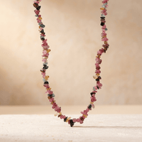 Natural Pink Tourmaline Chip Beaded Necklace