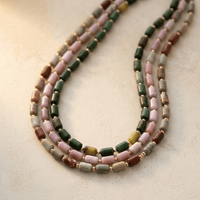 Multi Gemstone Barrel Beads Gold Layered Necklace