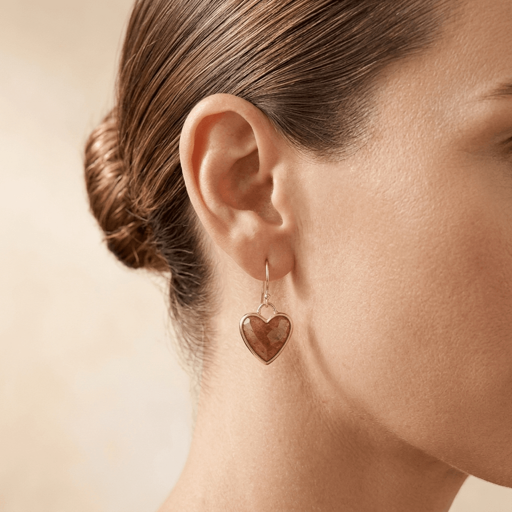 Strawberry Quartz Gold Heart Drop Earrings