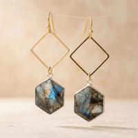Natural Labradorite Gold Diamond Earrings