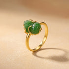 Vintage Gold Green Jade Carved Ring