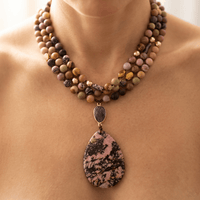 Natural Rhodonite Jasper Teardrop Pendant Necklace