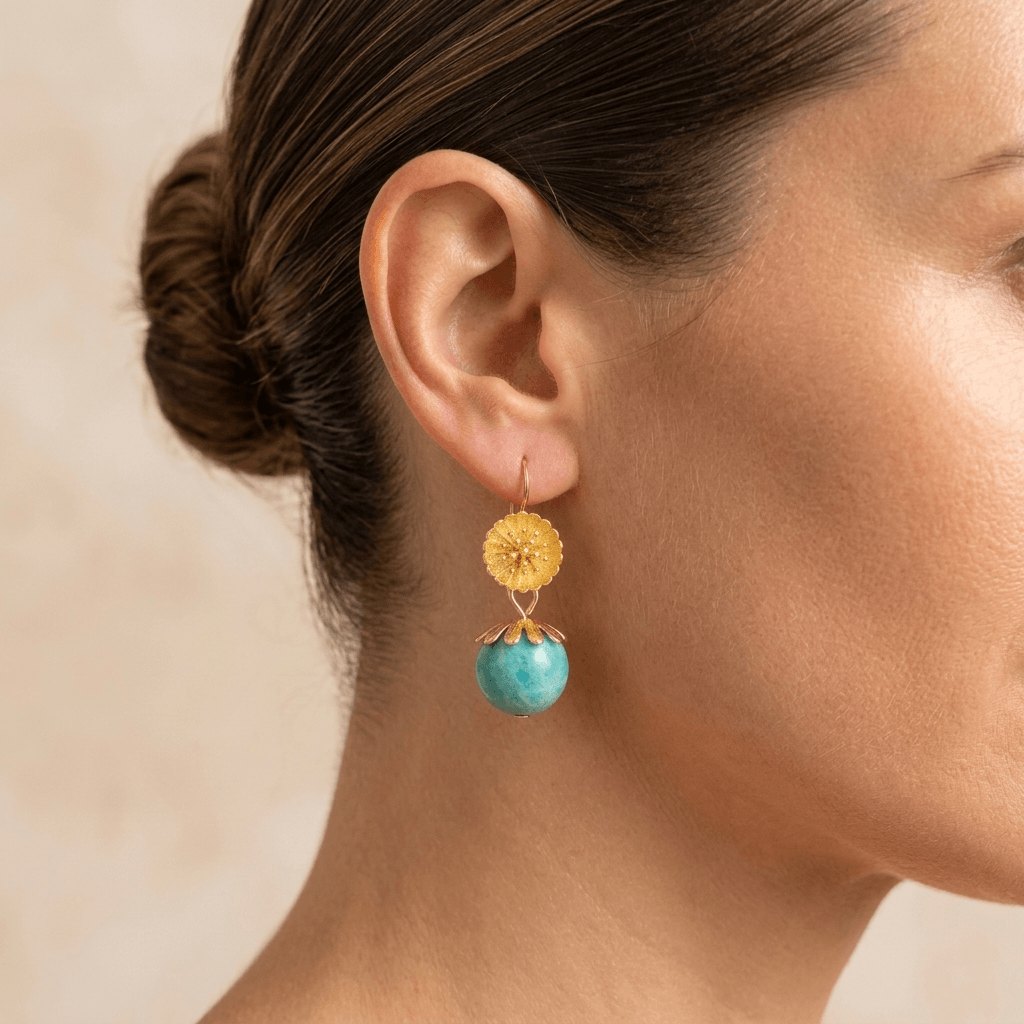 Gold Amazonite Daisy Flower Drop Earrings