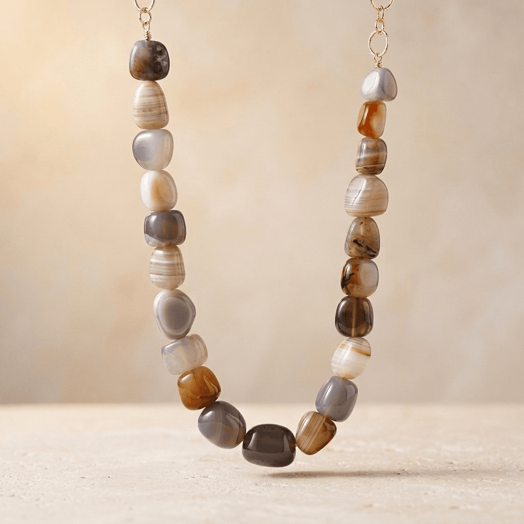 Natural Botswana Agate Chunky Beaded Necklace