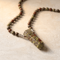 Natural Dragon Blood Jasper Beaded Point Pendant Necklace