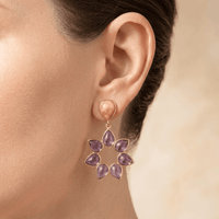 Gold Purple Amethyst Flower Drop Earrings