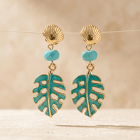 Tropical Gold Turquoise Leaf Drop Earrings