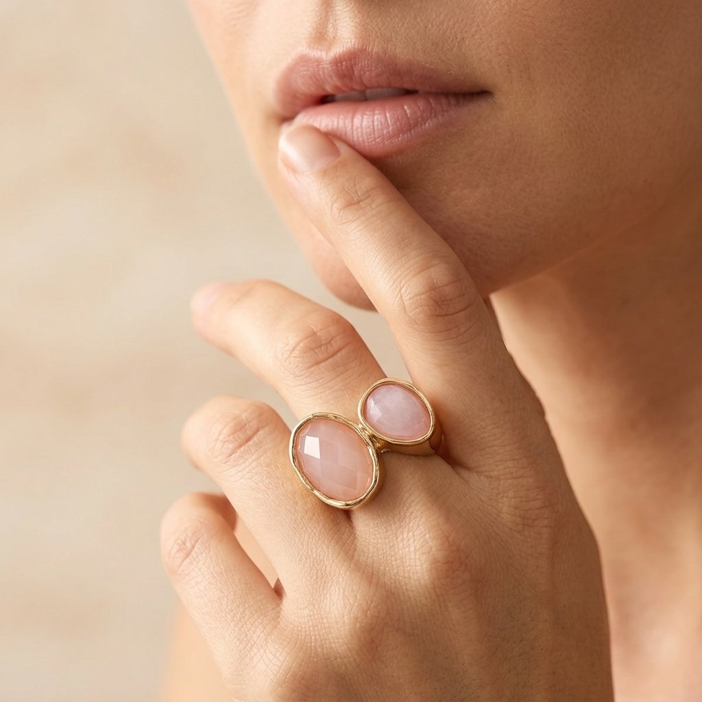 Gold Rose Quartz Double Oval Ring