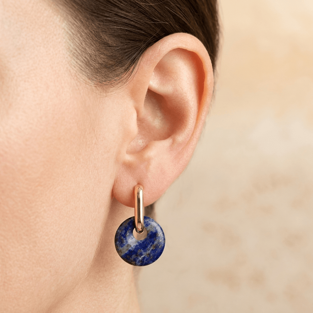 Natural Lapis Lazuli Gold Hoop Earrings