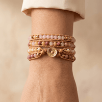 Natural Rose Quartz Leather Wrap Bracelet