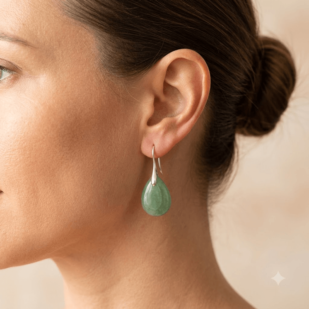 Green Aventurine Silver Drop Earrings