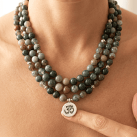 Natural Agate Mala Beads Om Pendant Necklace