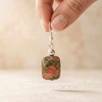Natural Unakite Square Silver Drop Earrings