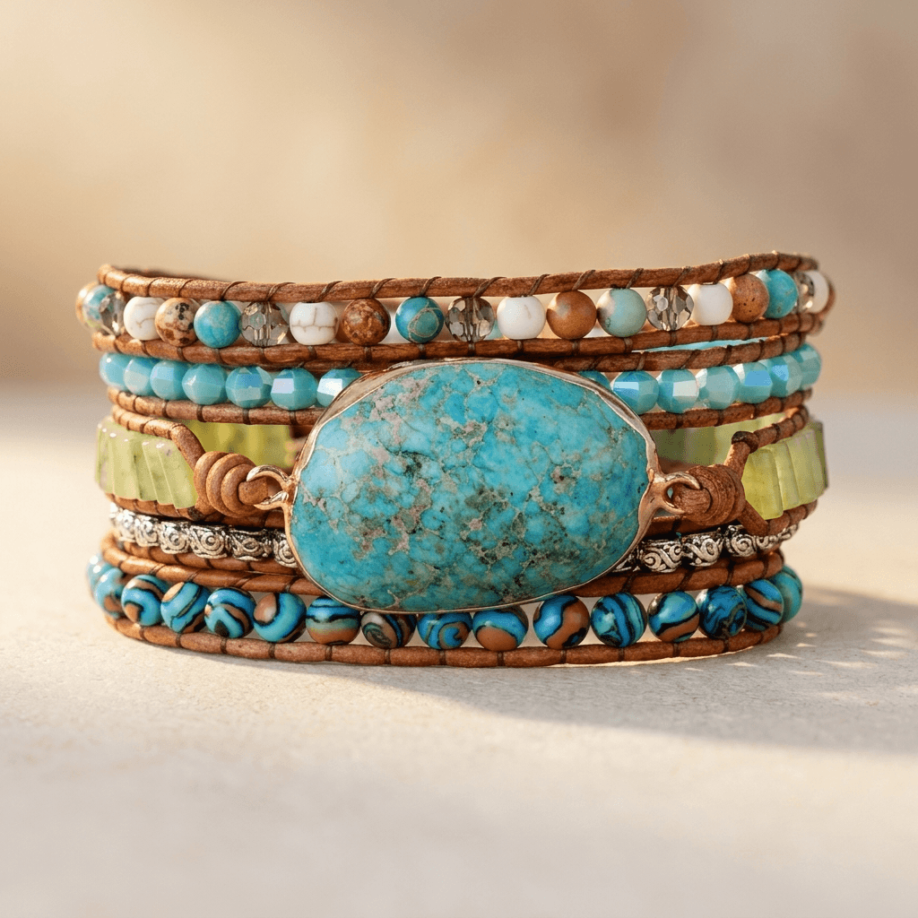 Turquoise Copper Beaded Wrap Bracelet