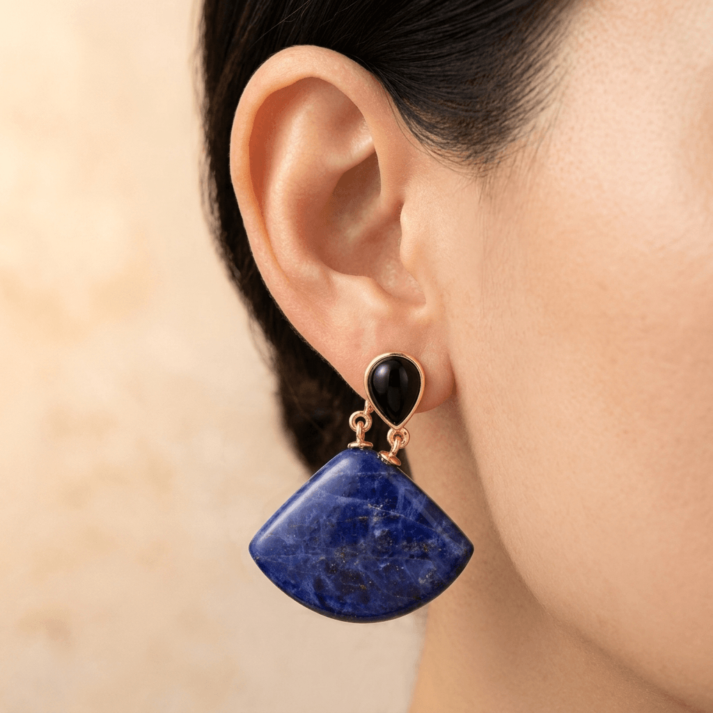 Blue Sodalite Gold Diamond Drop Earrings