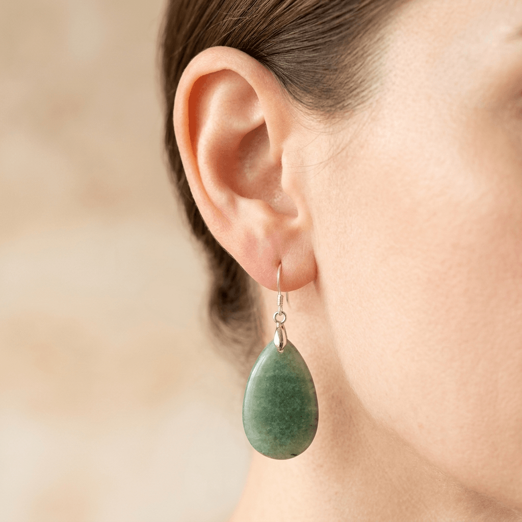 Natural Green Aventurine Silver Teardrop Earrings