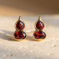 Gold Red Zirconia Gourd Stud Earrings