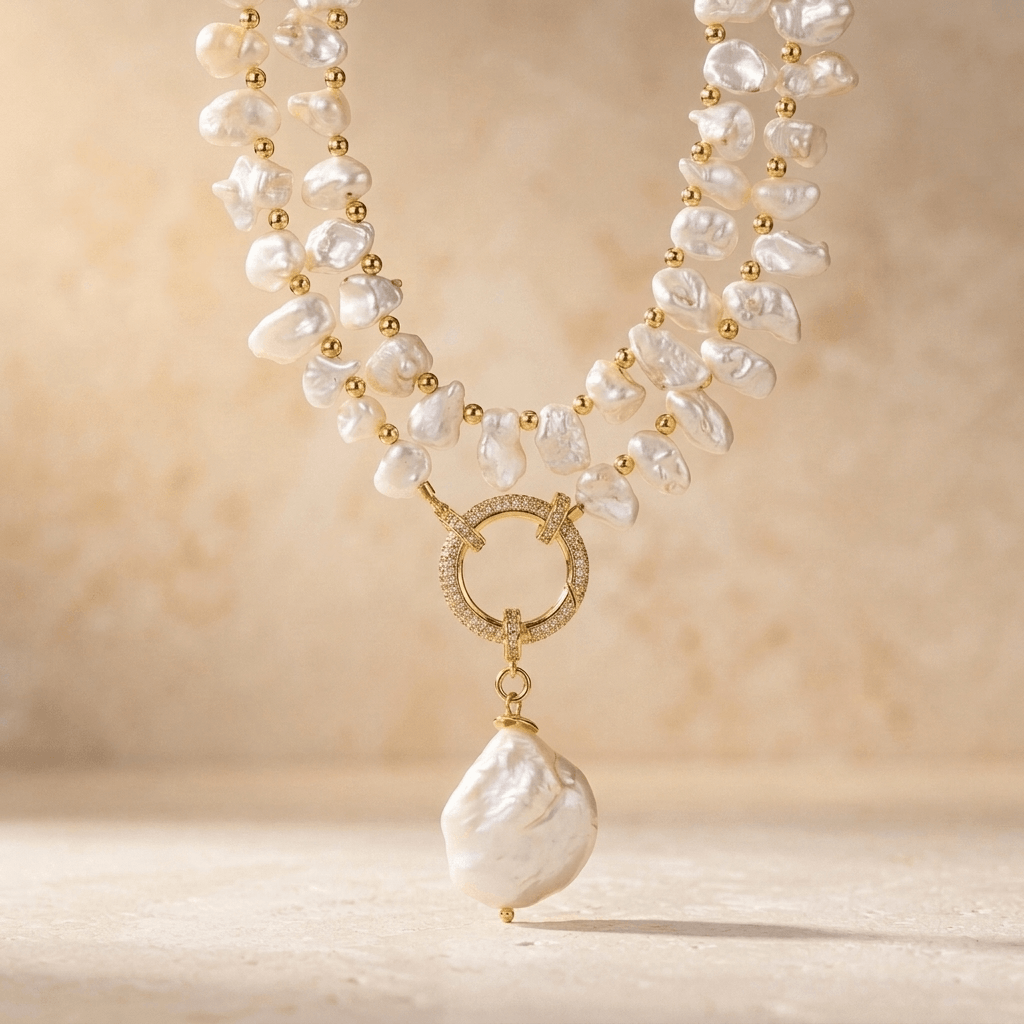 Baroque Freshwater Pearl Gold Pendant Necklace
