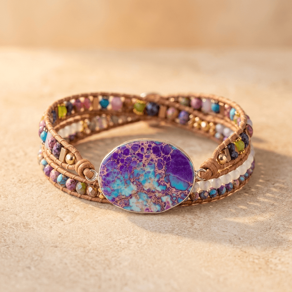 Purple Turquoise Jasper Copper Wrap Bracelet
